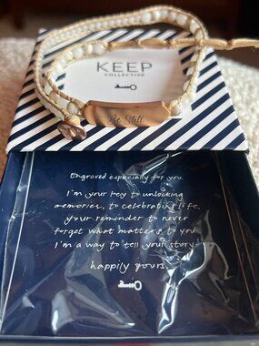 Stella & Dot Double Beaded Engravable Bracelet-Howlite/Rose Gold "Be Still"